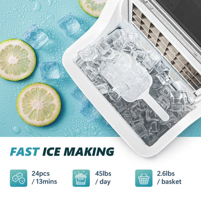 EUHOMY 14'' Cube Ice Compact Ice Maker Selectable Ice Thickness with Water Bucket