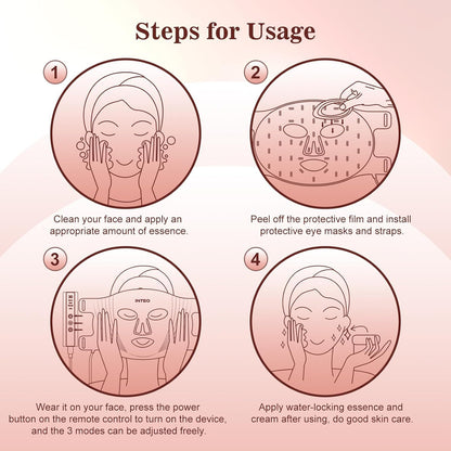 INTEO Red Light Therapy Face Mask - 3 Modes, Portable LED