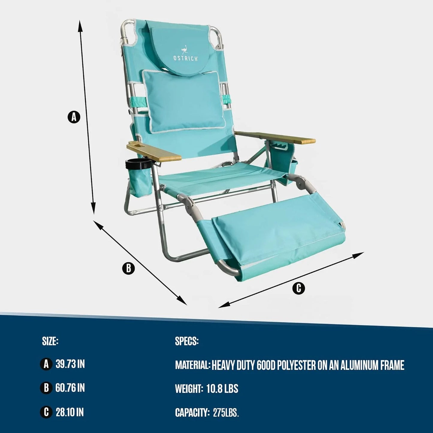 Deluxe 3 in 1 Beach Chair with Face Opening - Portable, Reclining Lounger for Tanning - Face Hole for Reading on Stomach - Padded Footrest, Removable Pillow - Aluminum