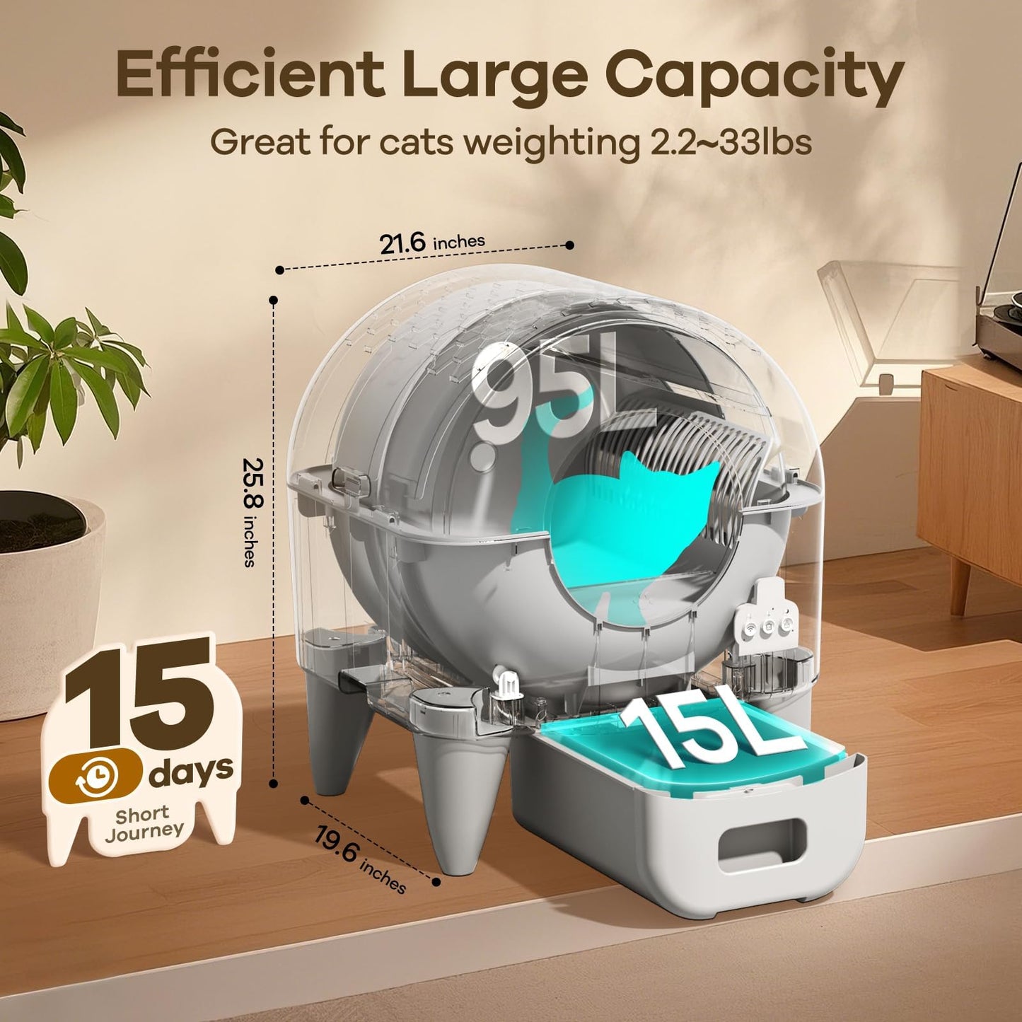 FUMOI Automatic Cat Litter Box with App Control & Capacity