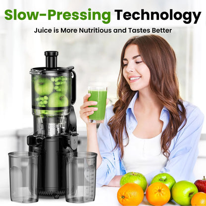 Cold Press Juicer, Slow Masticating Machines with 5.3" Extra Large Feed Chute Fit Whole Fruits & Vegetables Easy Clean Self Feeding Effortless for Batch Juicing, High Juice Yield, BPA Free 250W