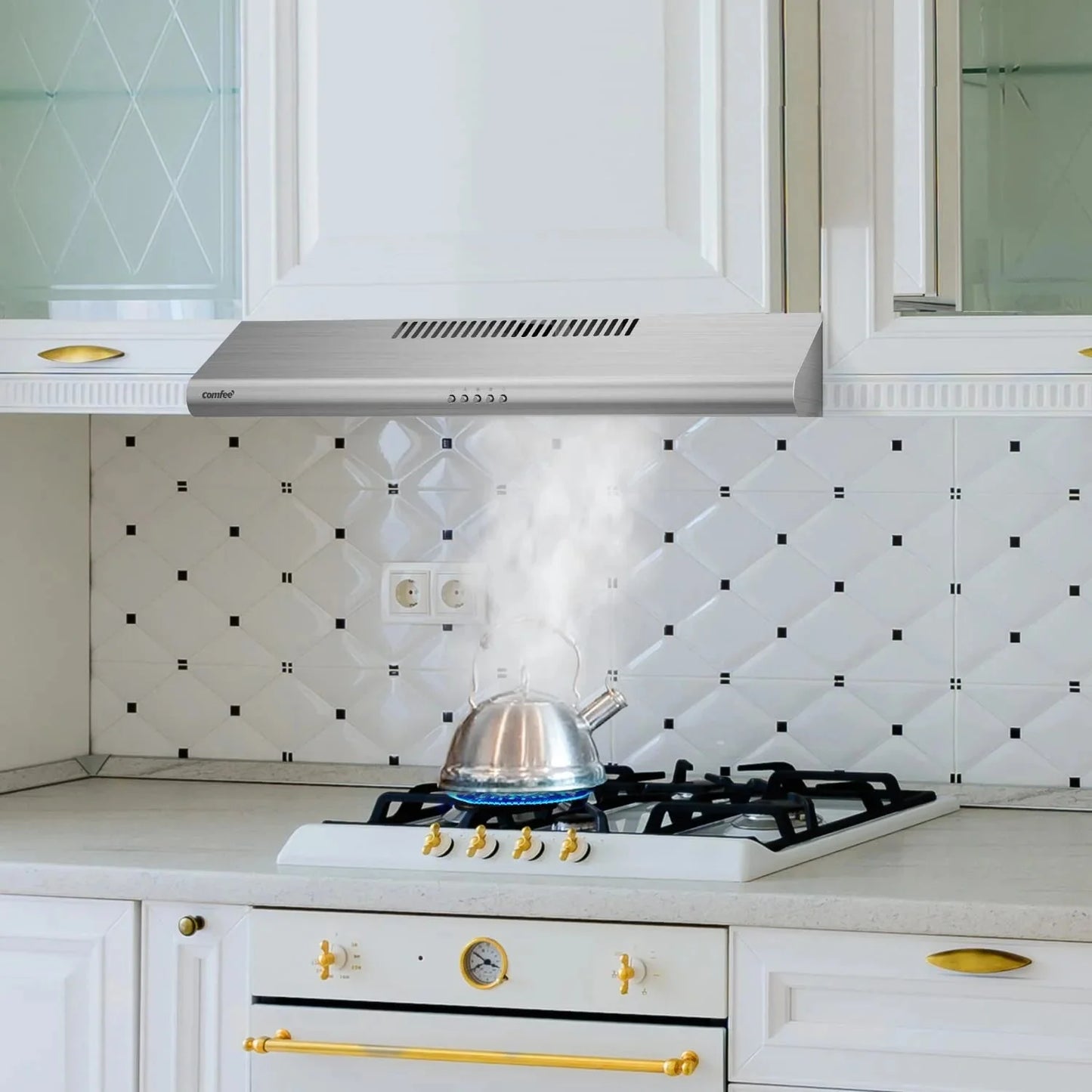 Comfee 30 inch Under Cabinet Ducted/Ductless Convertible Slim Vent Durable Stainless Steel Kitchen Reusable Filter