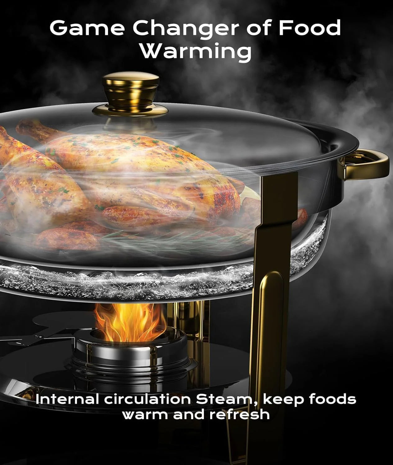 Chafing Dishes for Buffet 4 Pack, 5QT Worry-Free Assemble Round Chafing Dish Buffet Set Elegant Gold and Silver Colors Stainless Steel Chafers and Buffet Warmers Sets for Parties with Complete Set