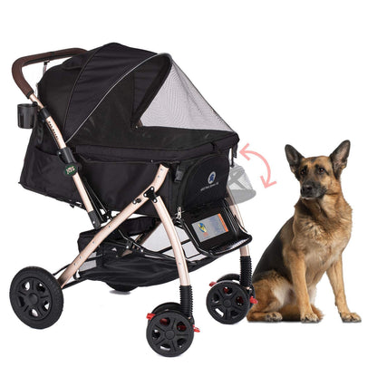 Pet Rover Premium Heavy Duty DogCat Stroller Travel Carriage CompartmentZipperless EntryPump-Free Rubber Tires Small, Medium, Large Pets (Black 2nd-Gen.), X-Large (Pack of 1)