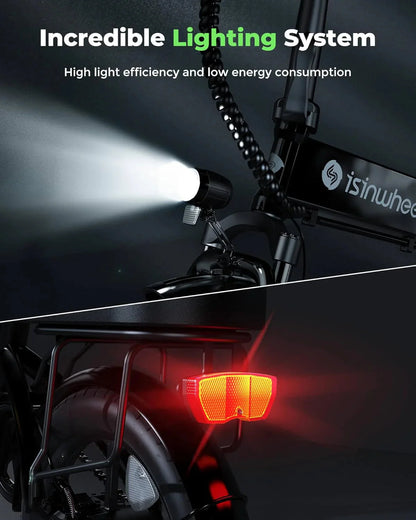Electric Bike for Adults 500W Motor, 20 mph Folding Ebike, 14"/16"/20" Adults Electric Bicycles with Smart Uphill, 280.8Wh Battery, 25 Miles PAS Range, Mini E Bikes for Adults and Teens-isinwheel