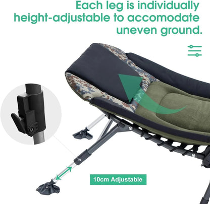 Camping Cots for Adults 330Lbs with Carry Bag, Heavy Duty Folding Bed with Soft Padded Cushion, Portable Military Cot for Hunting, 180° Adjustable Reclining Outdoor Lounger