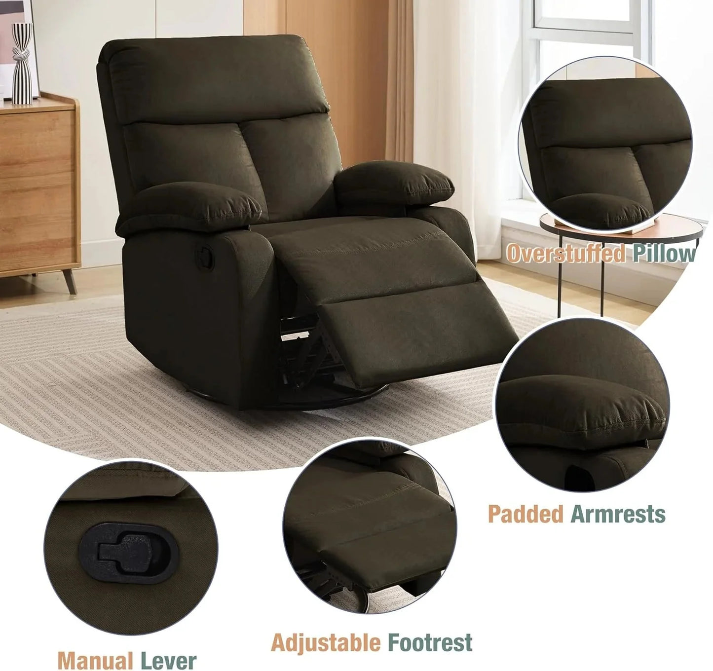 Small Swivel Rocker Recliner Chair for Compact Spaces
