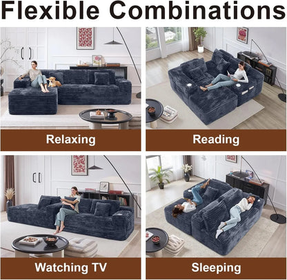 Cloud Sectional Couch with L-Shape Chaise, Modern Modular Sofa with Deep Seat, Built-in Cup Holder & Storage Pocket for Living Room Bedroom, No Assembly Required (Dark Gray, Left Sitting Chaise)
