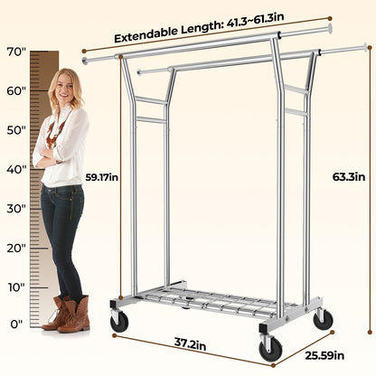 HYSEYY Heavy Duty Rolling Clothes Rack with Shelves 700LBS