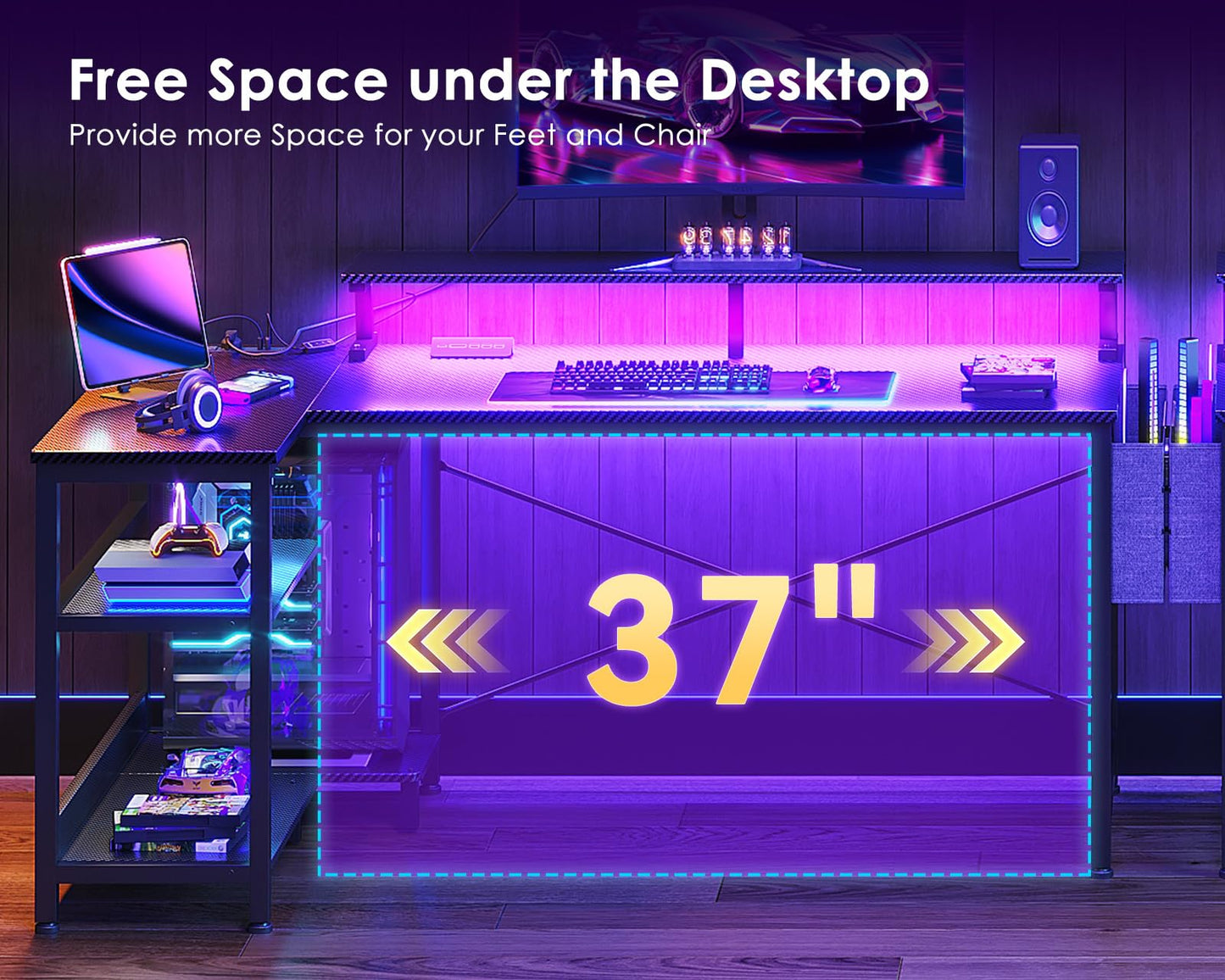 ODK 48 Inch Gaming Desk with USB Ports & LED Lights