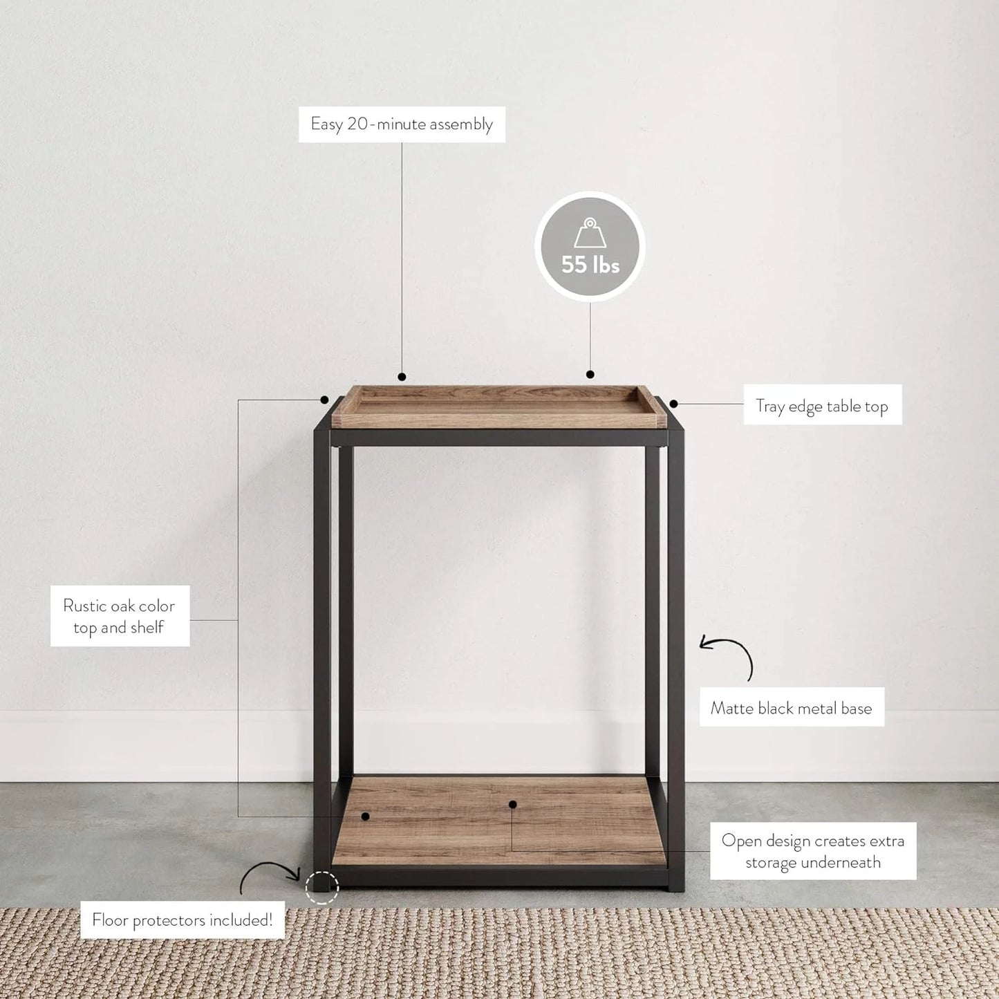 Nathan James Sonia Coffee Table with Storage Shelf, Light Wood/Rattan