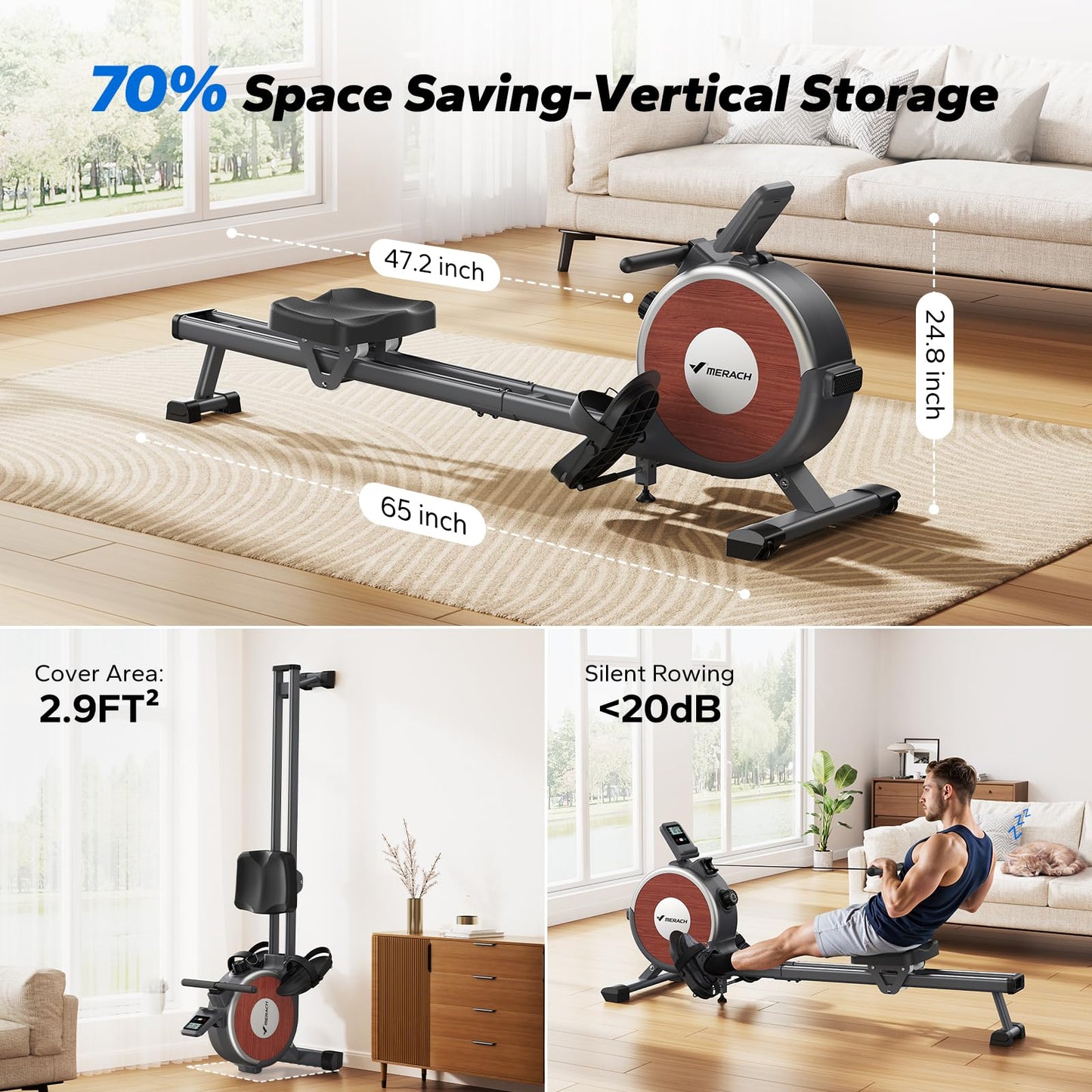 MERACH Magnetic Rowing Machine - 16 Levels, Quiet Resistance