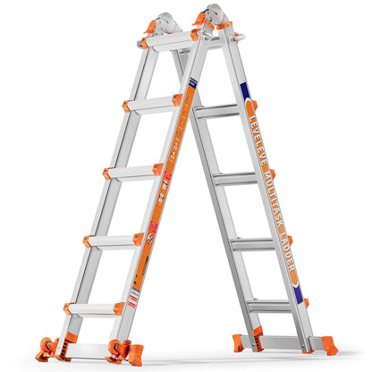 LEVELEVE Telescoping A Frame Ladder - 17FT Multi-Position 330lbs