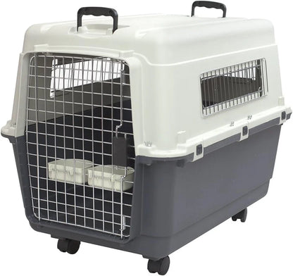 Designs Plastic Kennels Rolling Plastic Airline Approved Wire Door Travel Dog Crate, XXX-Large, Gray