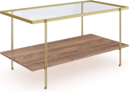 Nathan James Sonia Coffee Table with Storage Shelf, Light Wood/Rattan