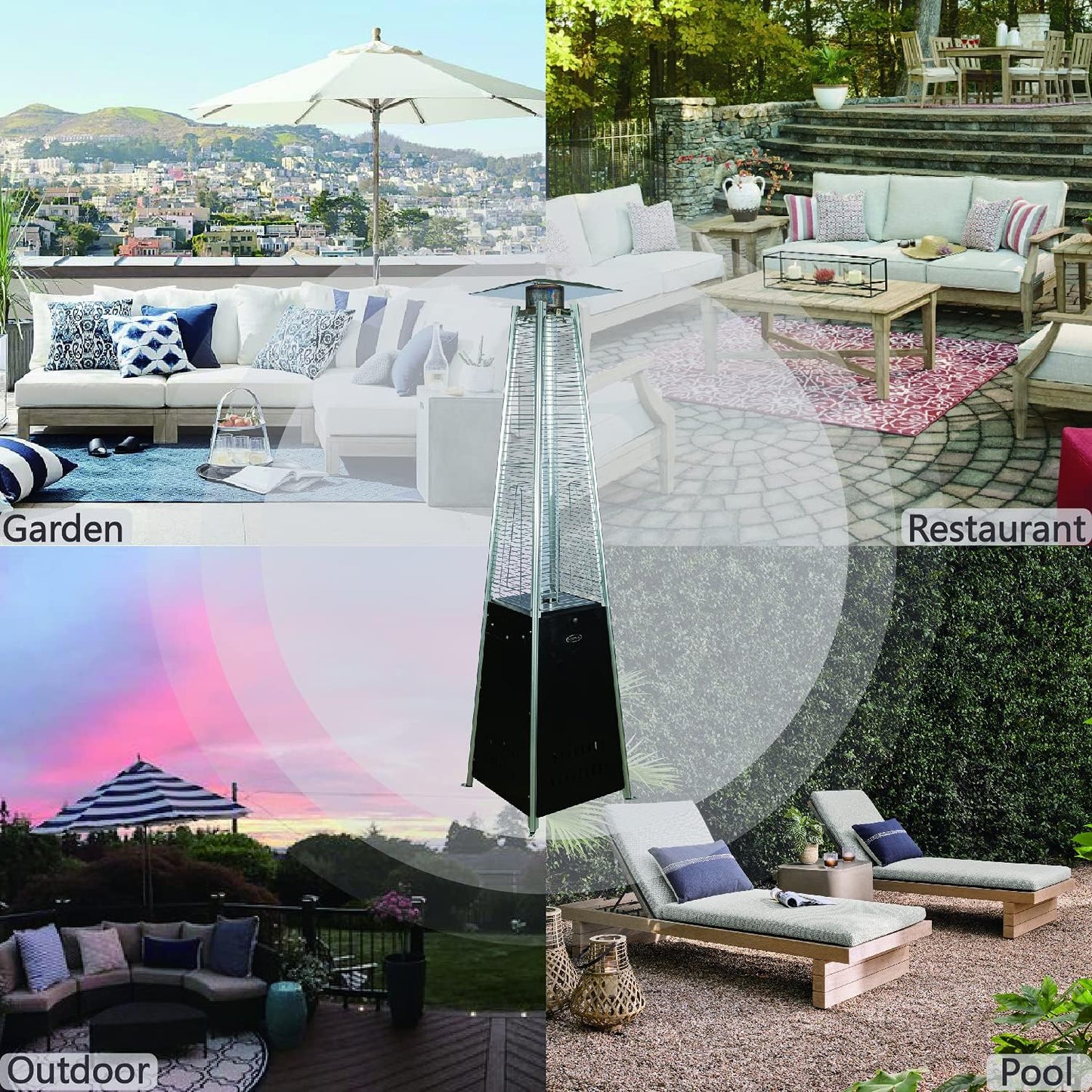 Pyramid Patio Propane Heater48,000 BTU Outdor Patio Flame Heater With Wheels,Waterproof Cover Quartz Glass Tube Propane Heater for Patio, Party, Backyard, Garden, Decoration(Bronze)