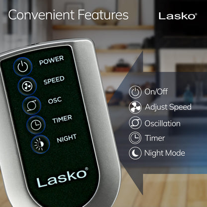 LASKO Oscillating Tower Fan with Remote - 42" Silver
