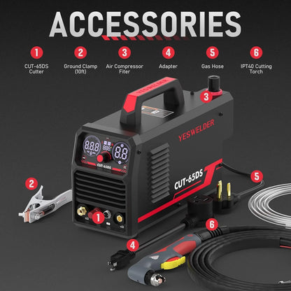 Plasma Cutting Machine 65Amp Non-High Frequency Non-Touch Arc Digital Screen Display DC Inverter 110/220V Dual Voltage Blowback Plasma Cutting Machine CUT-65DS