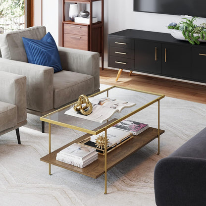 Nathan James Sonia Coffee Table with Storage Shelf, Light Wood/Rattan
