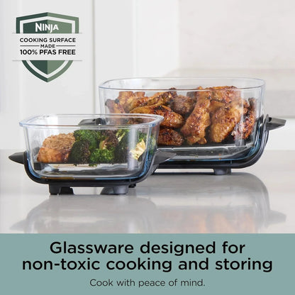 Ninja Crispi 4-in-1 Portable Glass Air Fryer Cooking System, 1500W, 4QT & 6-Cup TempWare Glass Containers with Storage Lids, Microwave, Freezer & Dishwasher Safe