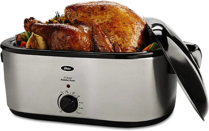 Oster 22-Quart Stainless Steel Roaster Oven, Fits 22-lb Turkey, Baking & Roasting, Easy Clean, CKSTRS23