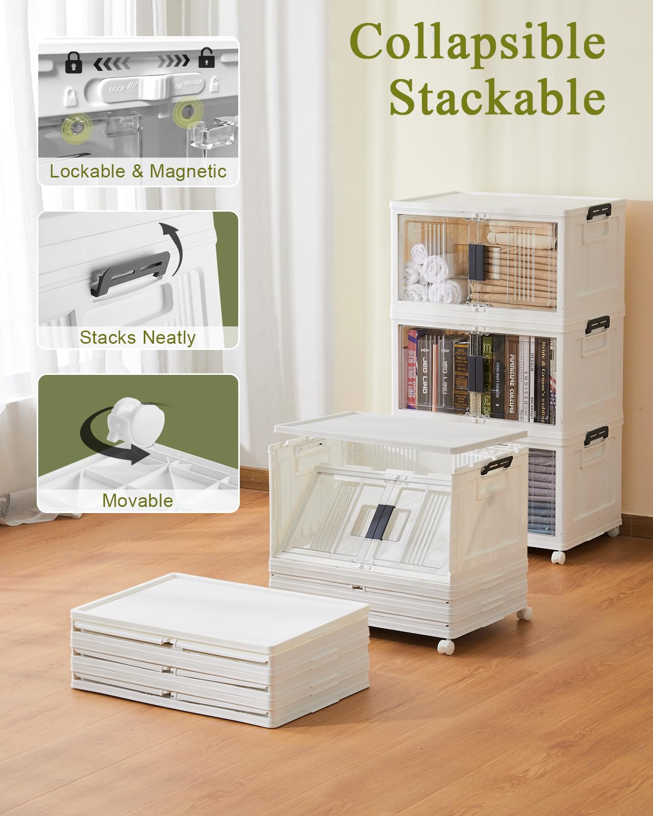 OLARHIKE 144QT Lockable Storage Bins - Collapsible Organizer Set