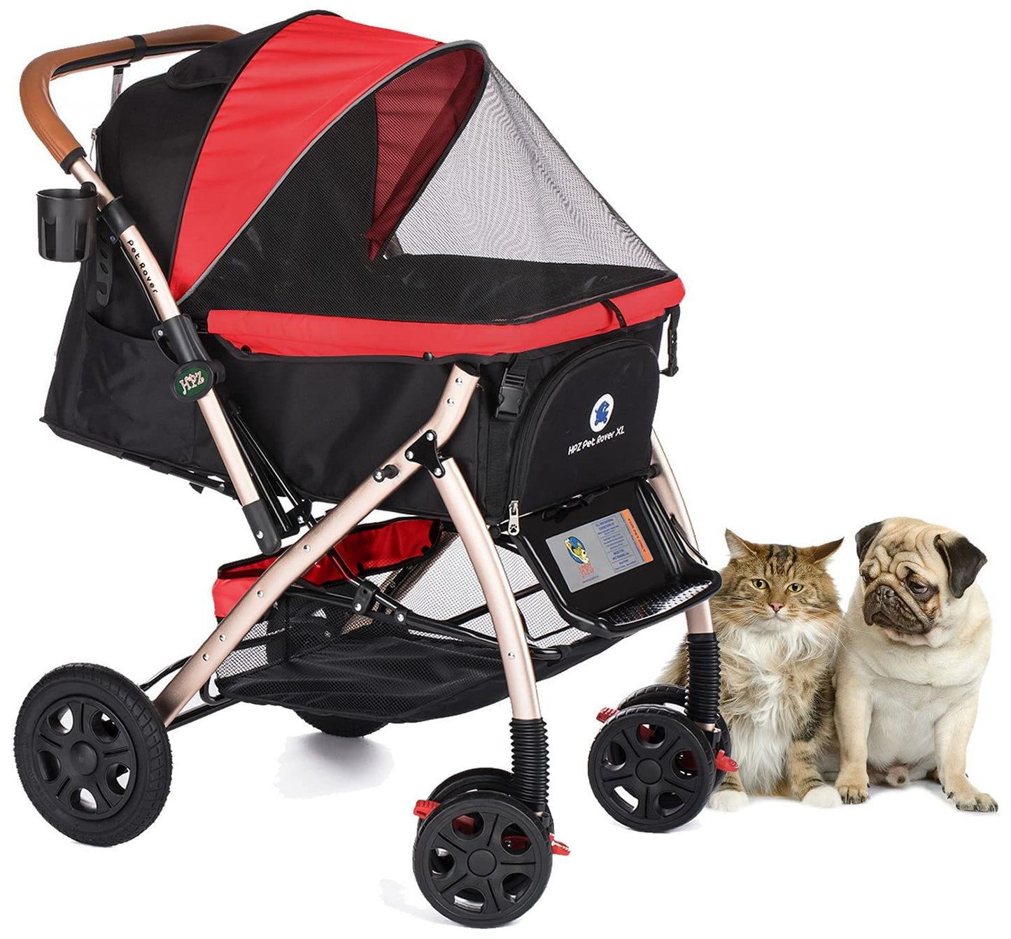 Pet Rover Premium Heavy Duty DogCat Stroller Travel Carriage CompartmentZipperless EntryPump-Free Rubber Tires Small, Medium, Large Pets (Black 2nd-Gen.), X-Large (Pack of 1)