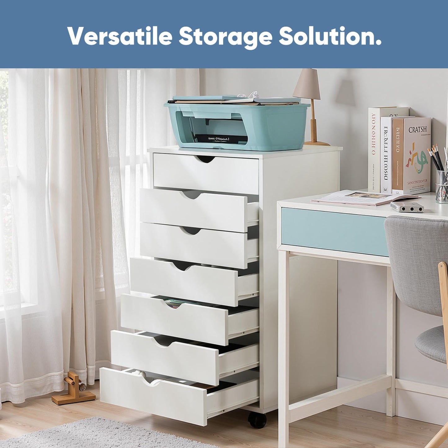 OLIXIS 7 Drawer Mobile File Cabinet with Wheels for Home Office