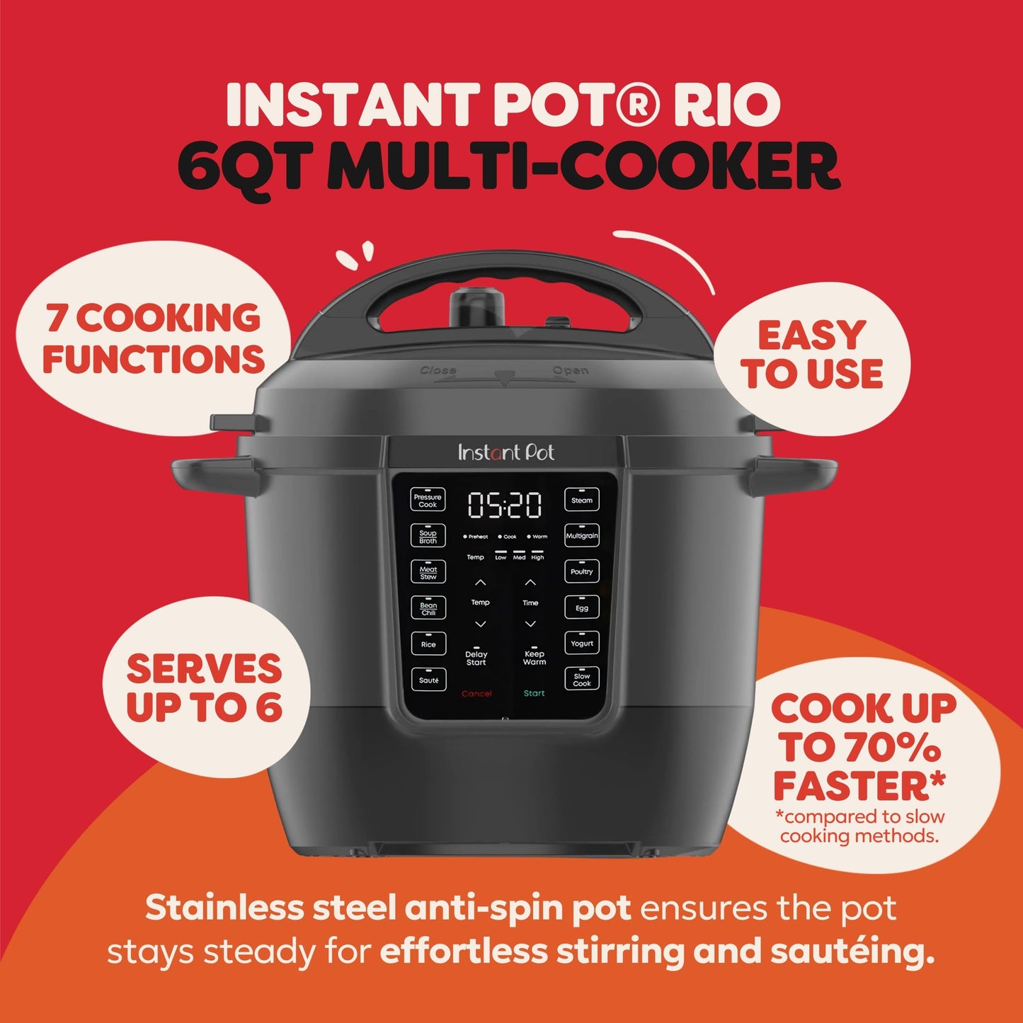 INSTANT POT 6QT RIO 7-in-1 Multi-Cooker and Pressure Cooker