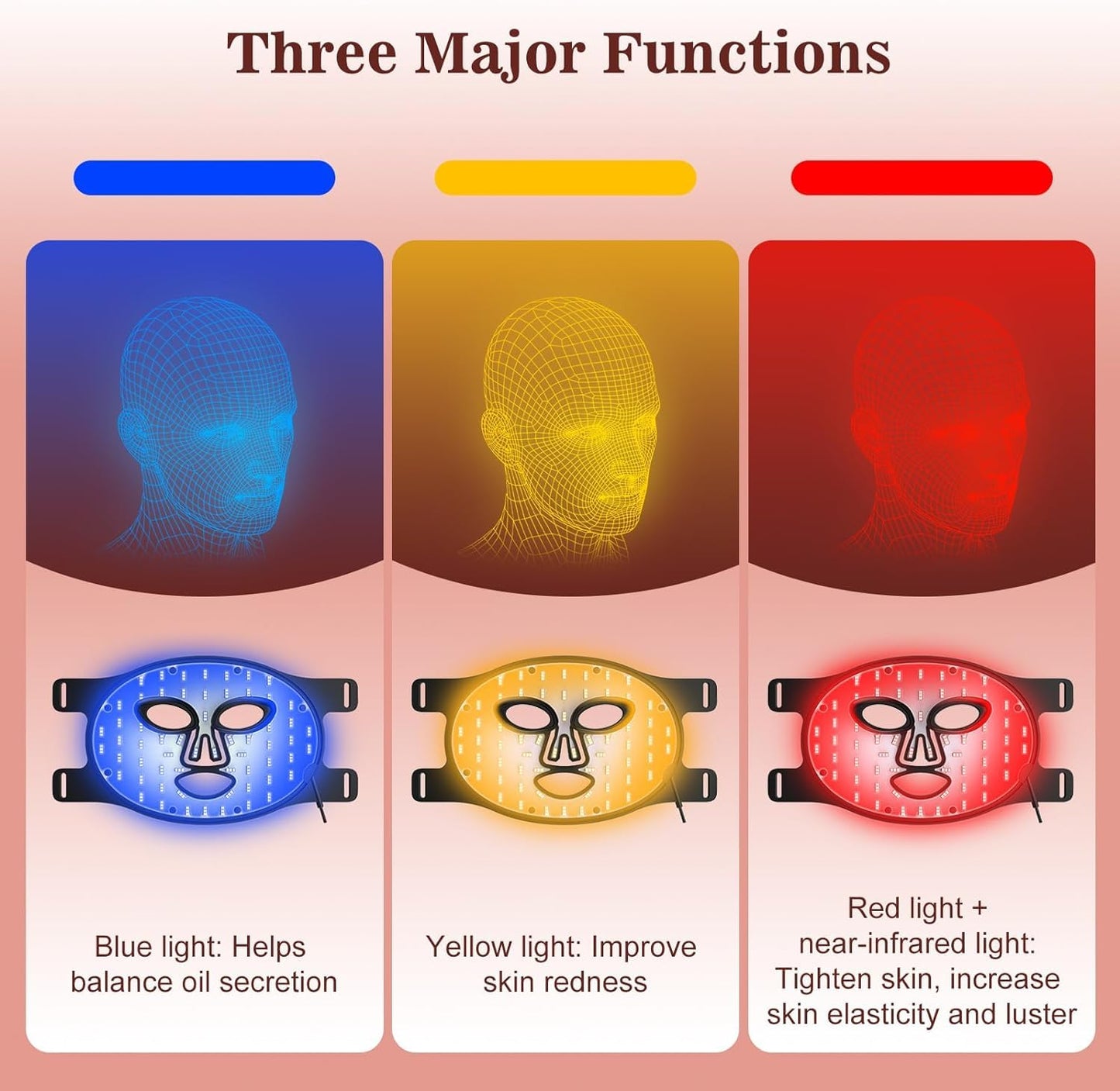 INTEO Red Light Therapy Face Mask - 3 Modes, Portable LED