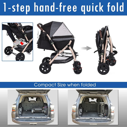 Pet Rover Premium Heavy Duty DogCat Stroller Travel Carriage CompartmentZipperless EntryPump-Free Rubber Tires Small, Medium, Large Pets (Black 2nd-Gen.), X-Large (Pack of 1)