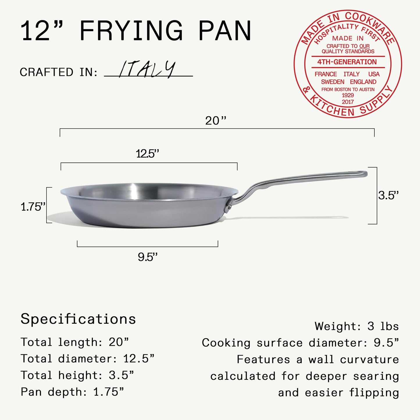 MADE IN 12-Inch Stainless Steel Frying Pan | 5 Ply Cookware
