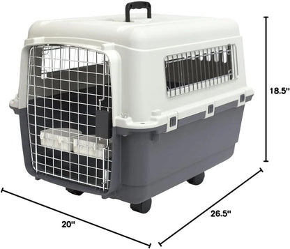 Designs Plastic Kennels Rolling Plastic Airline Approved Wire Door Travel Dog Crate, XXX-Large, Gray