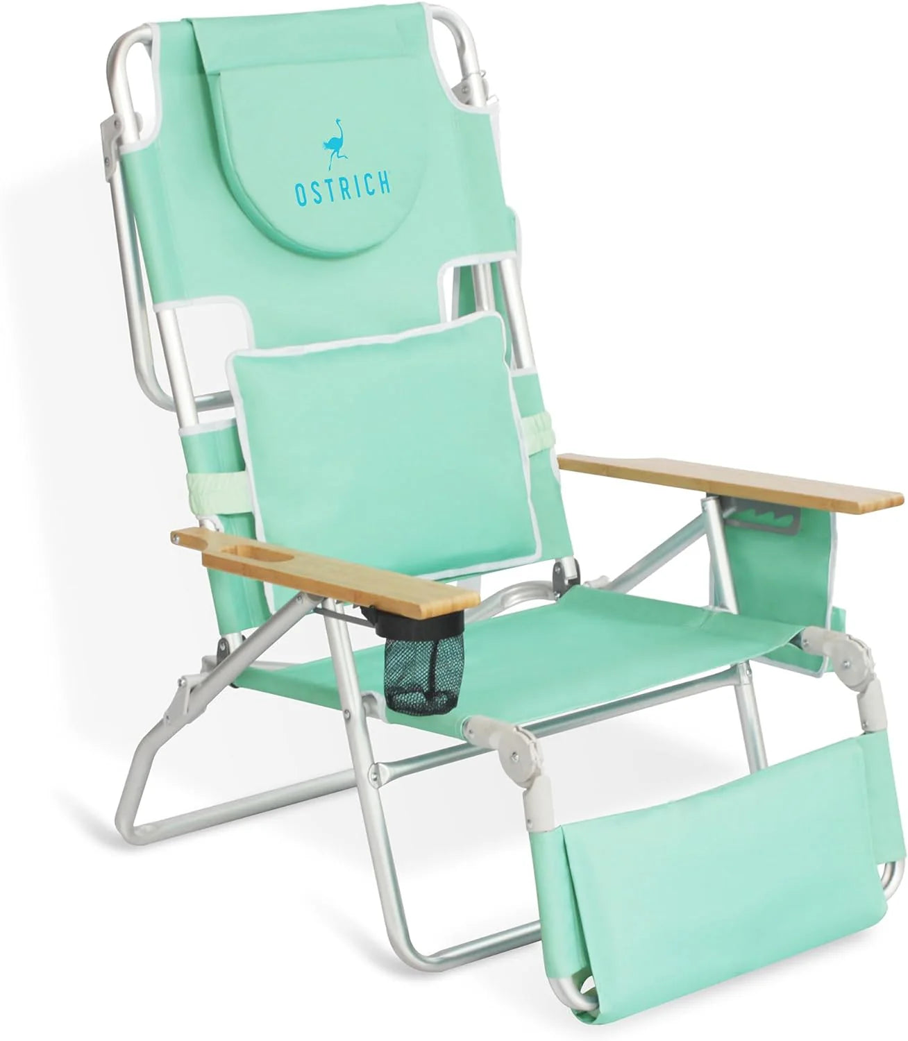 Deluxe 3 in 1 Beach Chair with Face Opening - Portable, Reclining Lounger for Tanning - Face Hole for Reading on Stomach - Padded Footrest, Removable Pillow - Aluminum