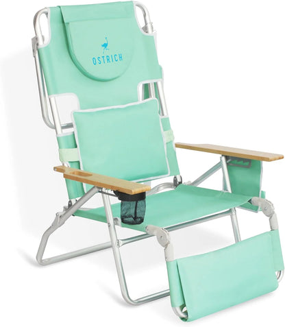 Deluxe 3 in 1 Beach Chair with Face Opening - Portable, Reclining Lounger for Tanning - Face Hole for Reading on Stomach - Padded Footrest, Removable Pillow - Aluminum
