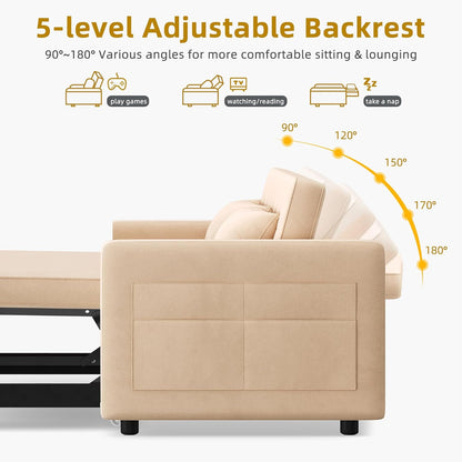 DWVO 3-in-1 Convertible Sofa Bed, 55" Sleeper Sofa with Pull-Out Bed, Cat-Scratch-Proof Fabric Futon Couch with Adjustable Backrest and Side Pocket, Loveseat for Living Room Apartment, Grey