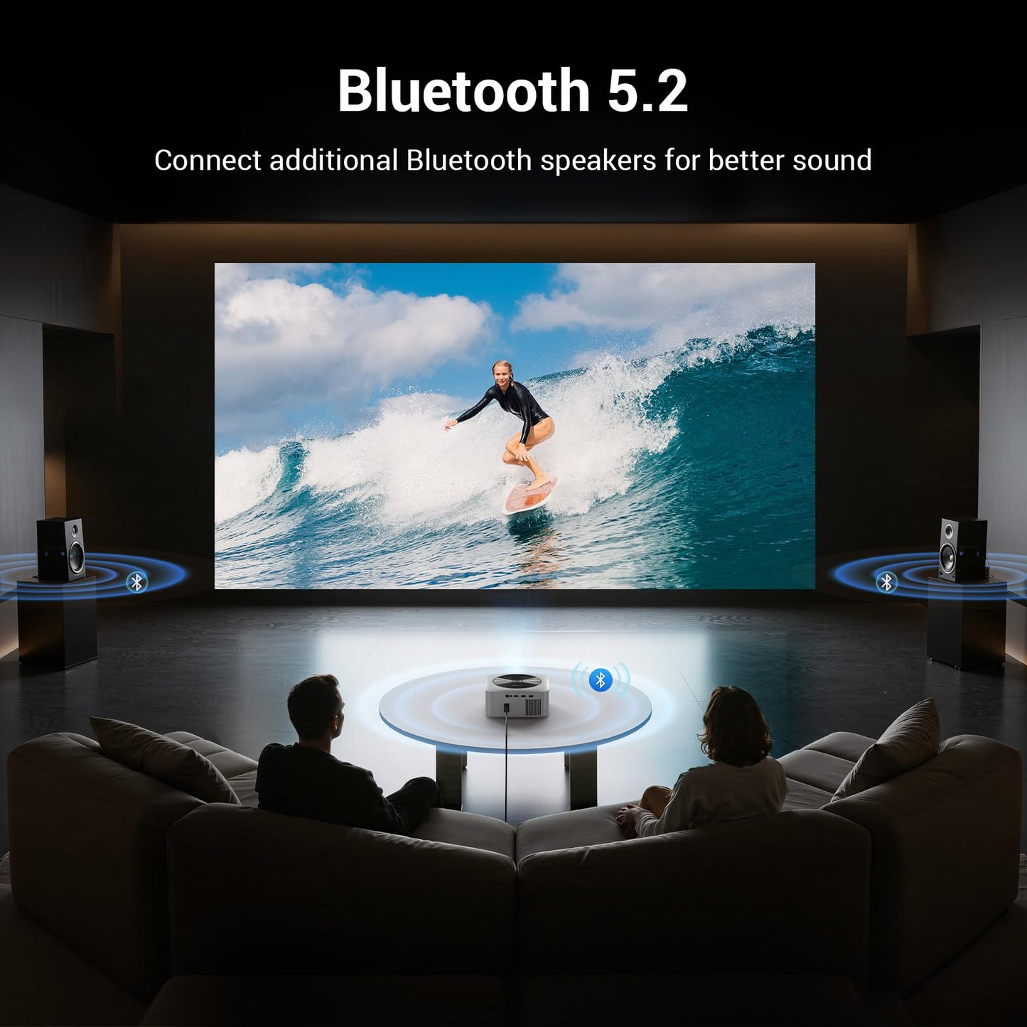 HAPPRUN 1500 ANSI Lumens Smart Outdoor Projector, 4K Resolution