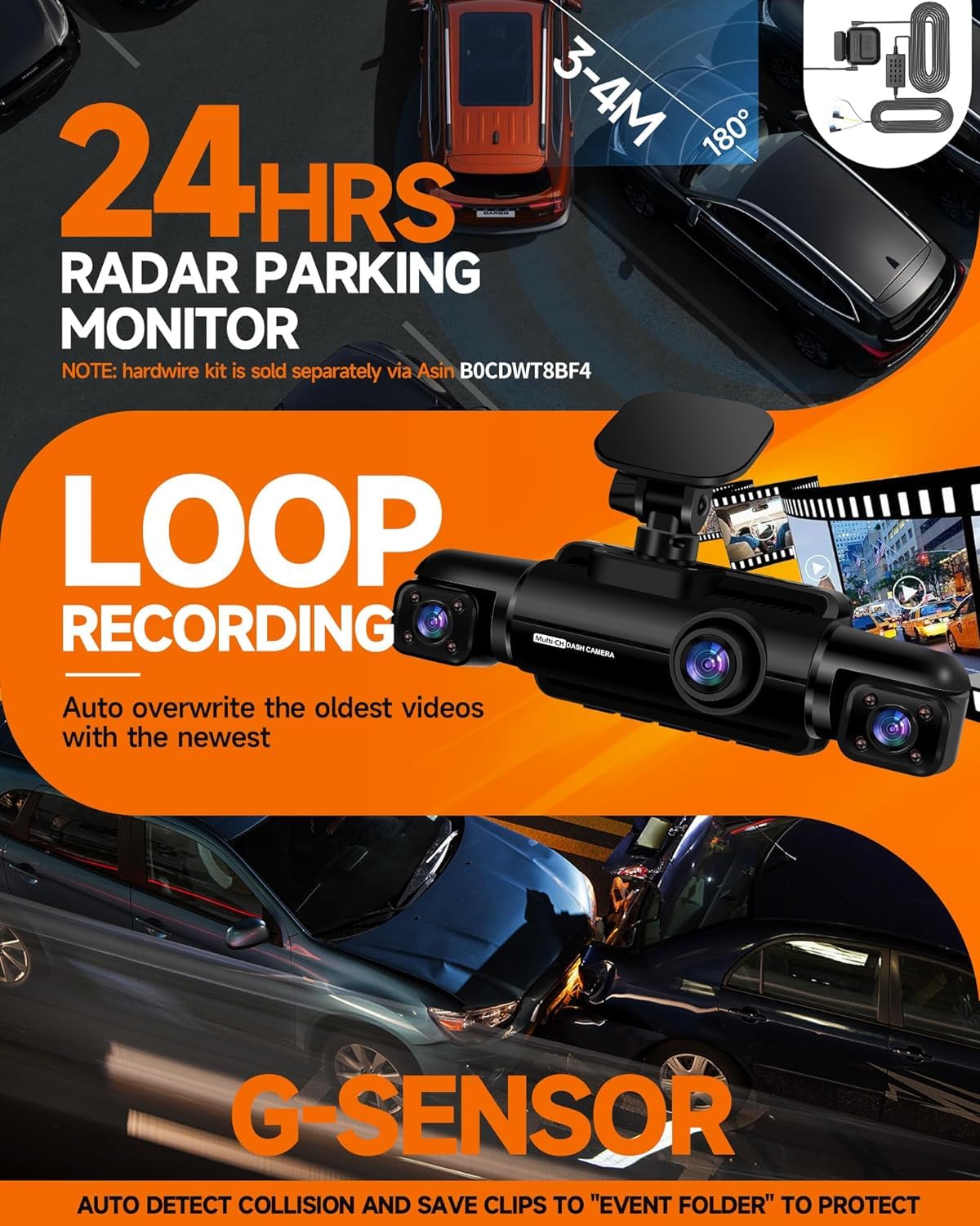 NEIDESO 360° Dash Cam FHD 4-Channel Car Camera with GPS