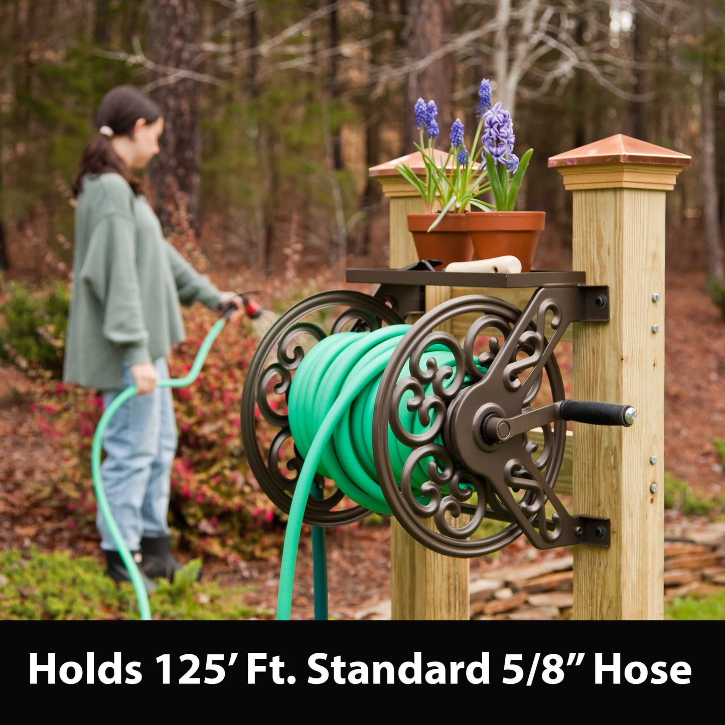 LIBERTY GARDEN 708 Steel Decorative Wall-Mount Hose Reel - Bronze