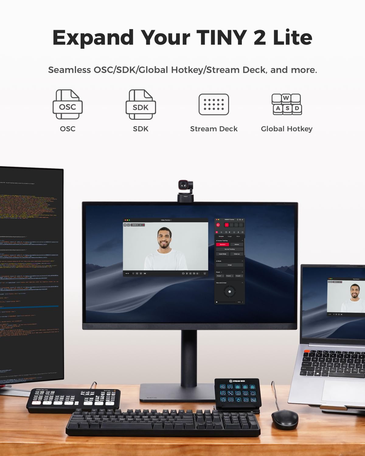 OBSBOT Tiny 2 Lite 4K Webcam - AI Tracking & Gesture Control