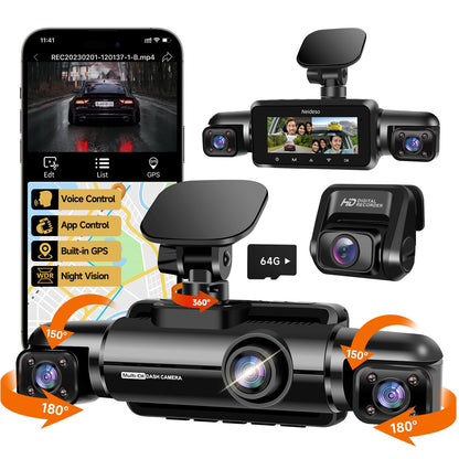 NEIDESO 360° Dash Cam FHD 4-Channel Car Camera with GPS