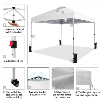 Crown Shades 10*10 Pop up Canopy Outside Canopy, Patented One Push Tent Canopy with Wheeled Carry Bag