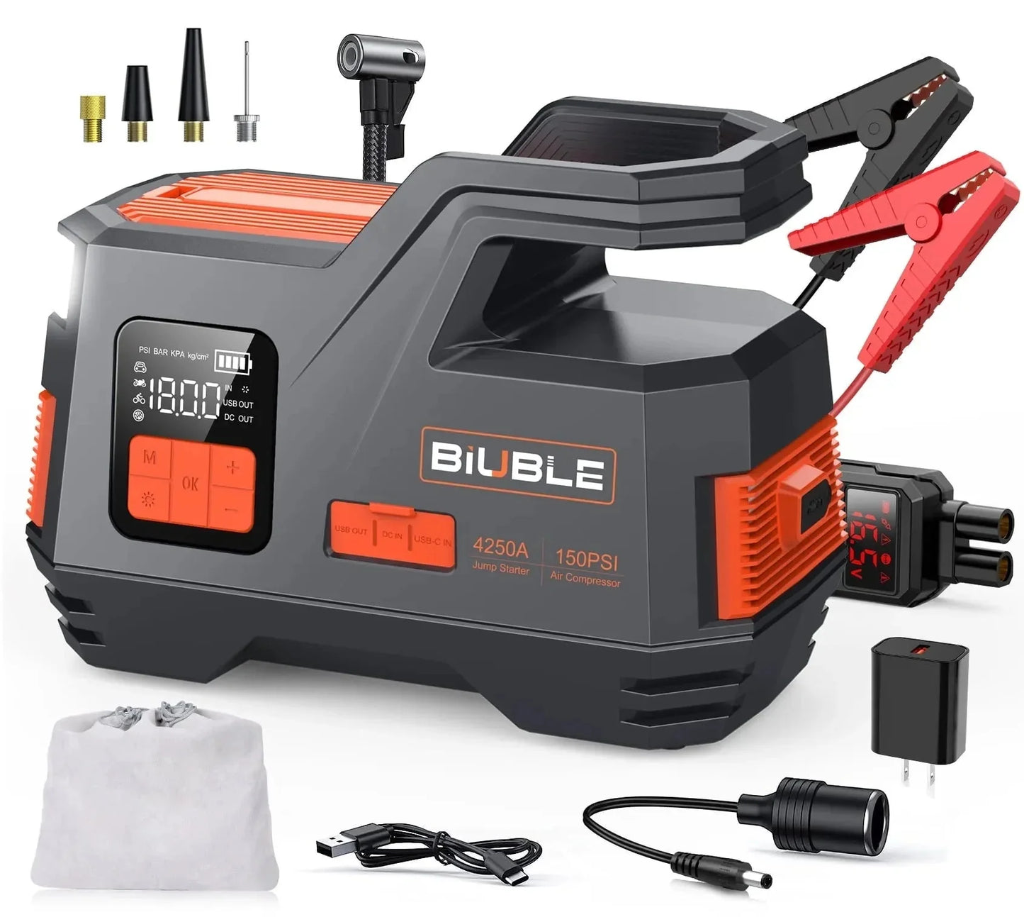 Car Jump Starter with Air Compressor, 4500A Peak 26800mAh 12V Auto with 150PSI Tire Inflatorup to All Gas or 10.0L Diesel Engine