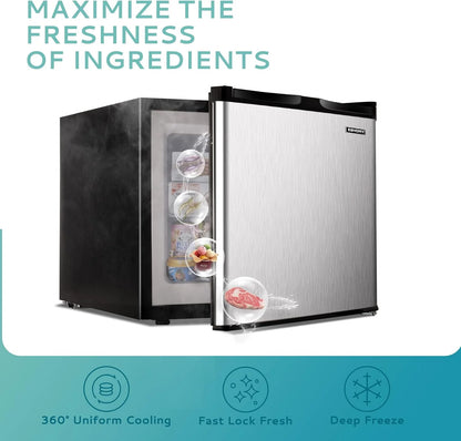 Upright freezer, 3.0 Cubic Feet, Single Door Compact Mini Freezer with Reversible Stainless Steel Door, Small freezer for Home/Dorms/Apartment/Office (Silver)