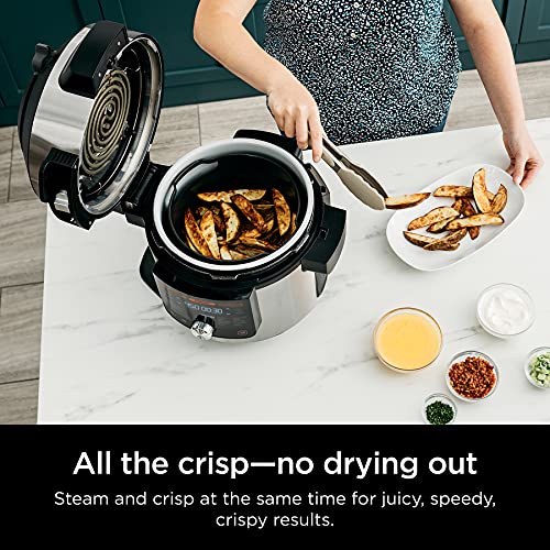 Ninja OL701 Foodi 14 in 1 SMART XL 8 Qt. Pressure Cooker Steam Fryer with SmartLid & Thermometer Auto Steam Release, that Air Fries, Proofs & More, 3 Layer Capacity, 5 Qt. Crisp Basket, Silver/Black