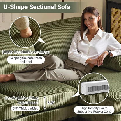 VINGLI 110" Sectional Couches for Living Room,U Shaped Couch with Double Chaise, 4-Seat Sofa Set with Chenille Fabric for Home Furniture,Beige