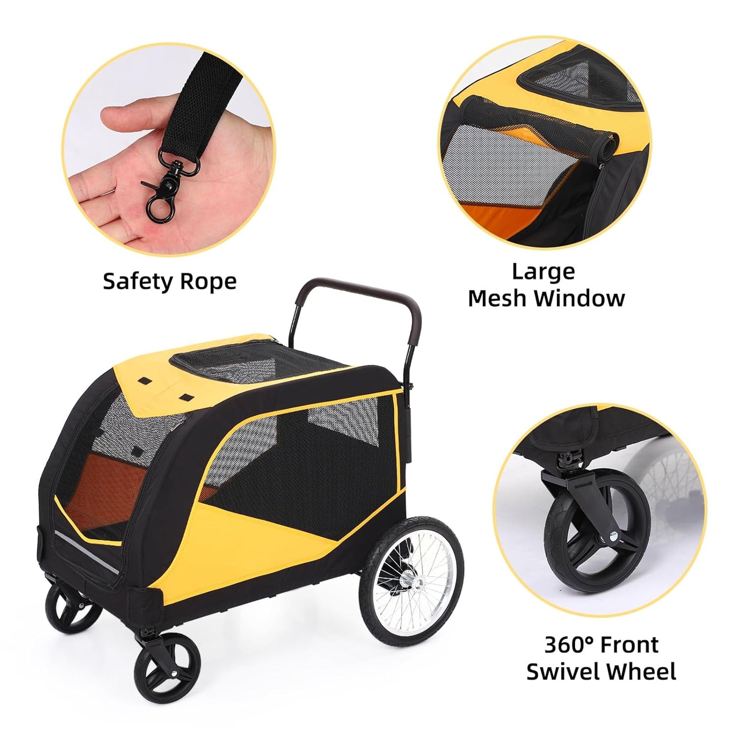 Dog Stroller for Large Pet, Jogger Stroller, Easy Folding Cart Frame, Quick Release Wheel, Breathable Animal Stroller with 4 Wheel and Storage Space Pet Can Easily Walk in/Out Travel