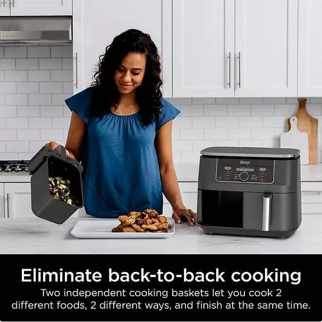 Ninja Foodi AD150, 8 Quart, 6 in 1 DualZone Air Fryer, 2 Basket, Smart Finish & Match Cook, Air Fry, Roast, Bake, Reheat, Dehydrate, Dishwasher Safe, Family Size, Black : Home & Kitchen