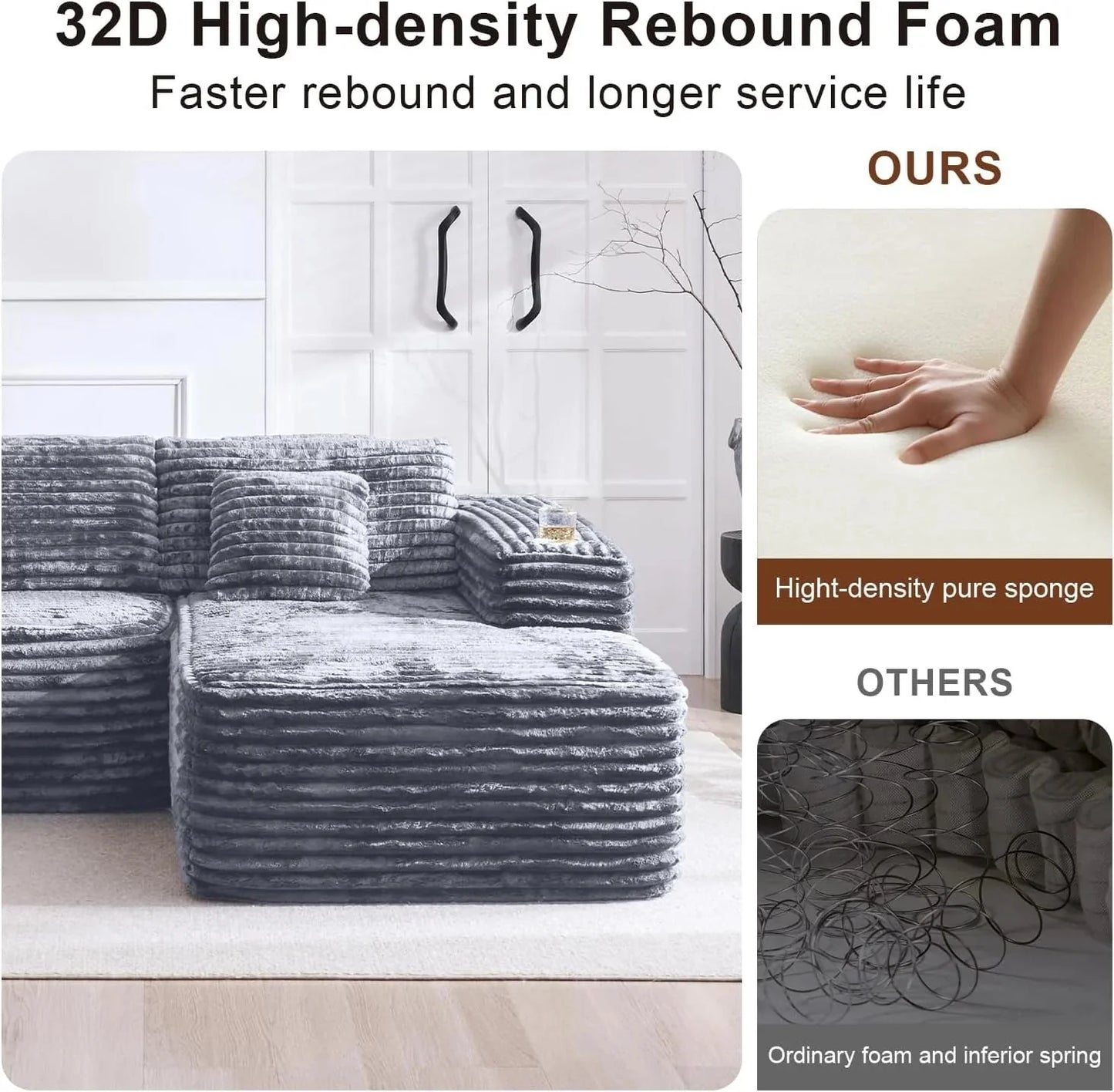 Cloud Sectional Couch with L-Shape Chaise, Modern Modular Sofa with Deep Seat, Built-in Cup Holder & Storage Pocket for Living Room Bedroom, No Assembly Required (Dark Gray, Left Sitting Chaise)