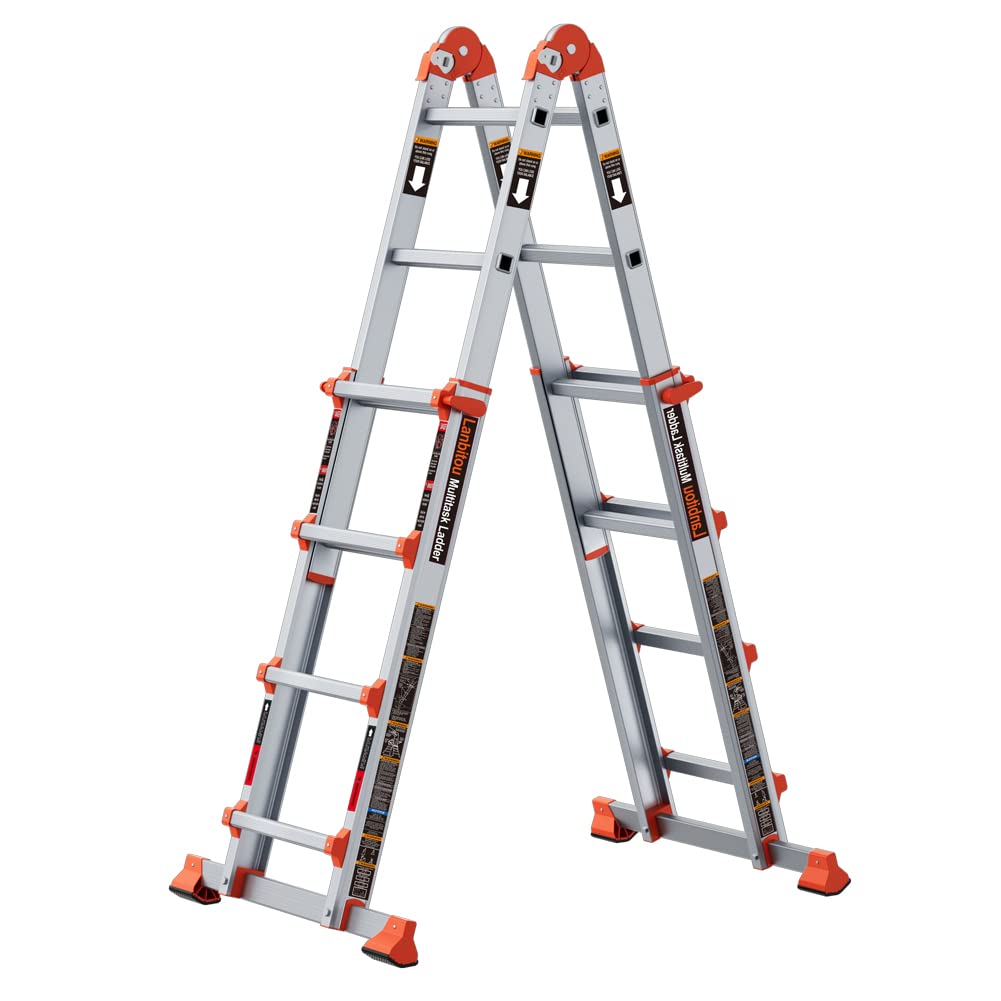 LANBITOU A Frame 4 Step Extension Ladder, 330 lbs Capacity